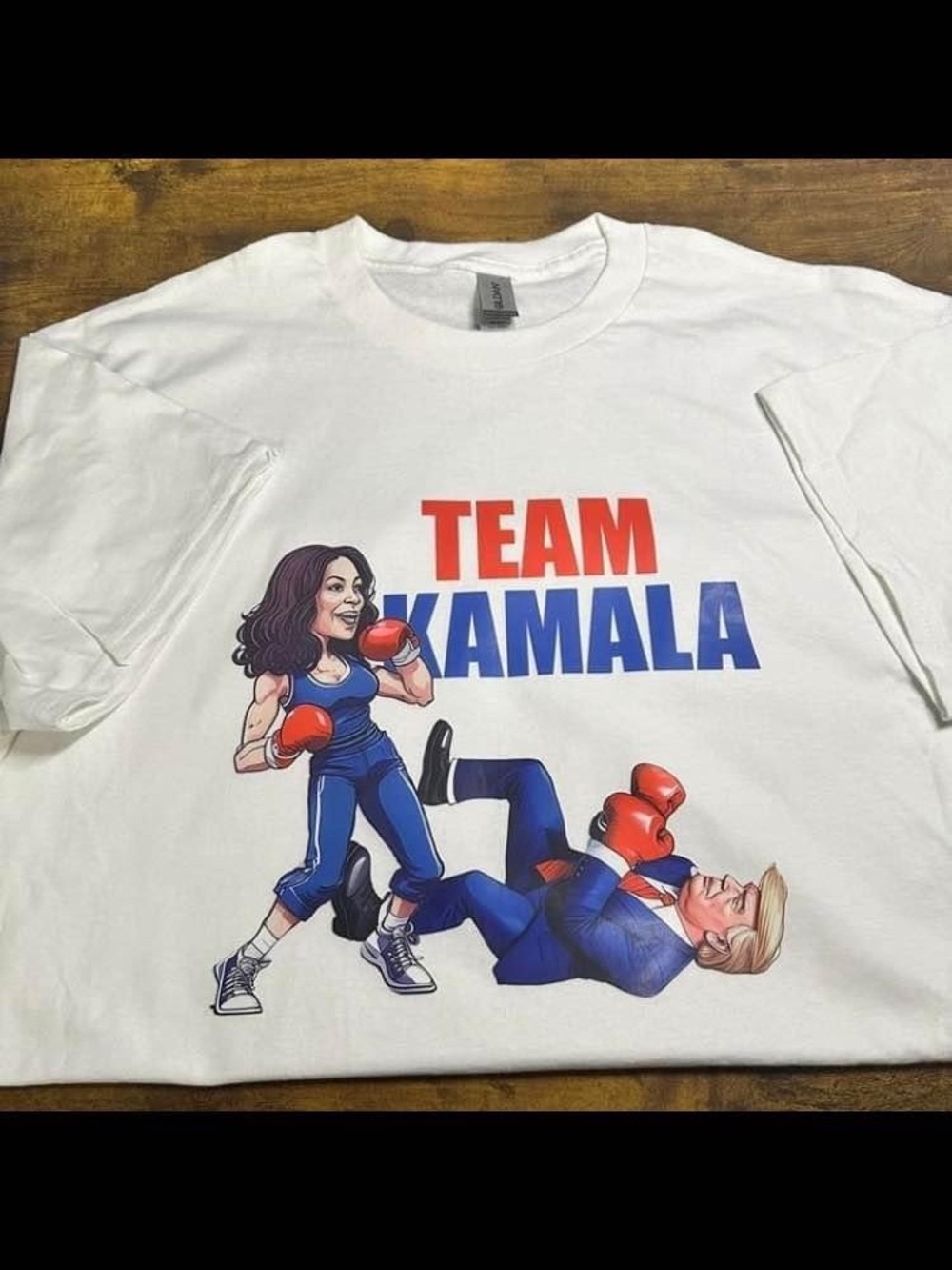 TEAM KAMALA White Graphic Tee - Red & Blue Print